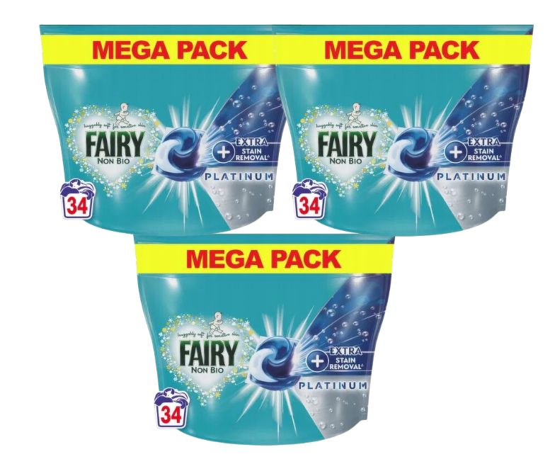 Fairy Platinum Extra Stain Removal Laundry Capsules 34 washes x 3 